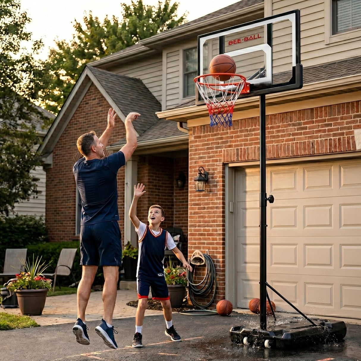 Bee-Ball Adjustable Basketball Hoop & Stand (3.3–10ft) – Full NBA Height Outdoor System