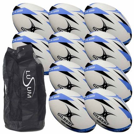 10 x Gilbert GTR3000 Trainer Rugby Blue Balls Inc Bag