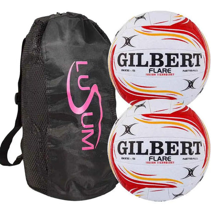 Gilbert Flare Netball 2 Ball Pack With a Ball Bag Gilbert Netball Balls Sports Ball Shop