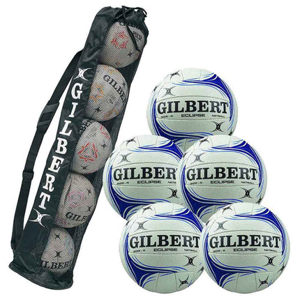 Gilbert Eclipse Match Netball 5 Ball Pack with Ball Bag Gilbert Netball Balls Sports Ball Shop