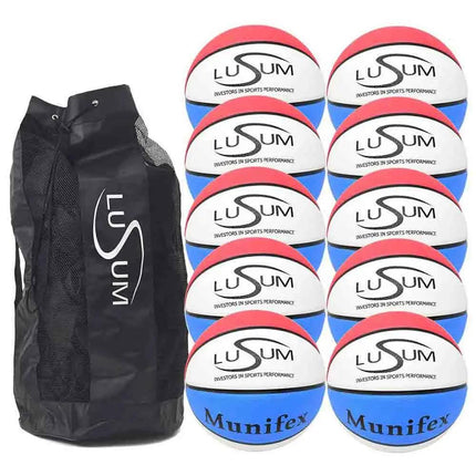 10 x Lusum Munifex Rubber Basketballs and a Bag