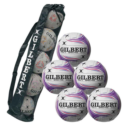 Gilbert Spectra Match Netball 5 Ball Pack with Ball Bag Gilbert Netball Balls Sports Ball Shop