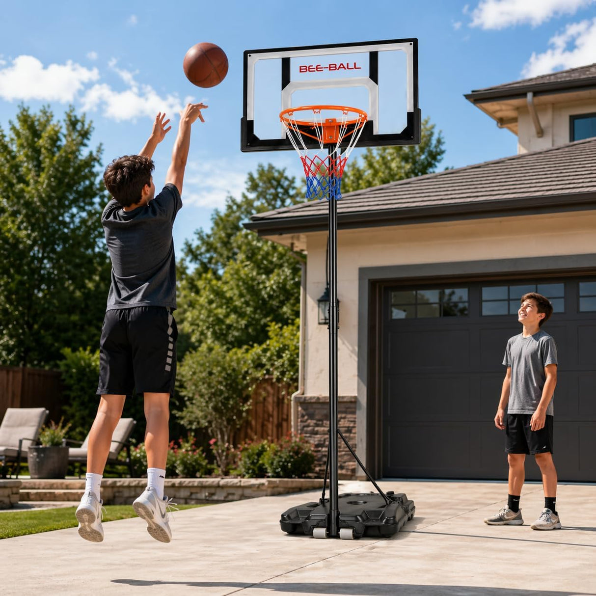 Bee-Ball Adjustable Basketball Hoop & Stand (3.3–10ft) – Full NBA Height Outdoor System
