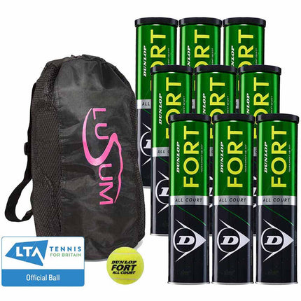 3 Dozen Dunlop Fort All Court Tennis Balls Plus a Lusum Tennis Ball Bag