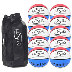 10 x Lusum Munifex Rubber Basketballs and a Bag