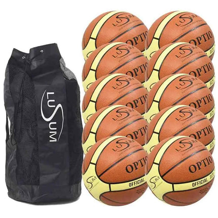 10 x Lusum Optio Leather Basketballs and Bag