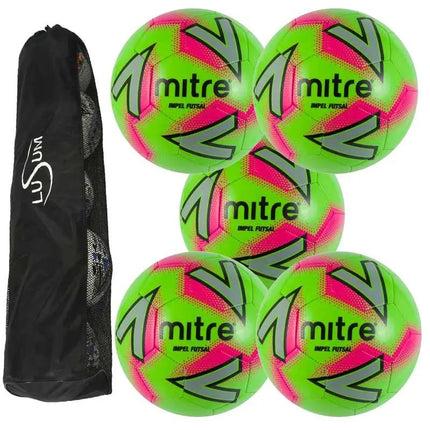 5 x Mitre Impel Futsal Balls and a Bag Mitre Football Balls Sports Ball Shop